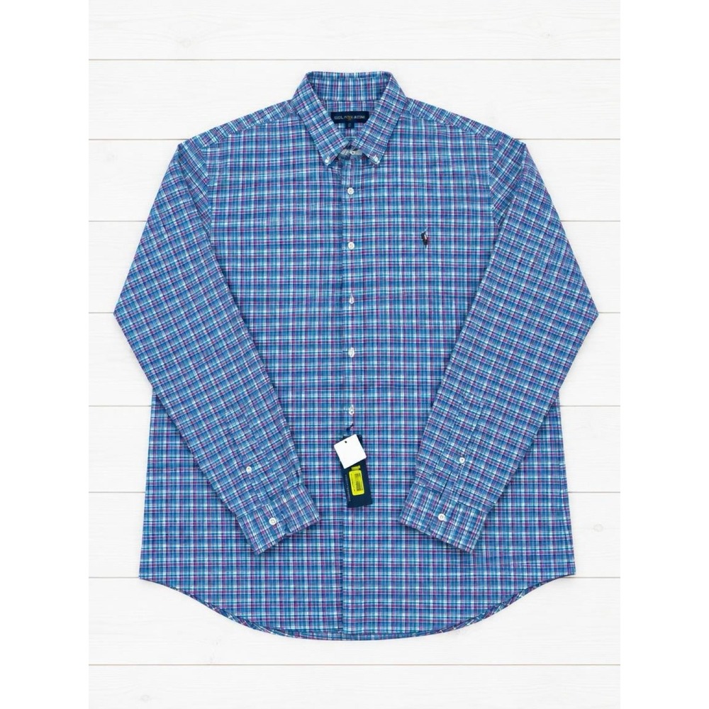 Polo Ralph Lauren Mens Plaid Button Down Shirt Blue Pink Magenta Oxford XXL NWT